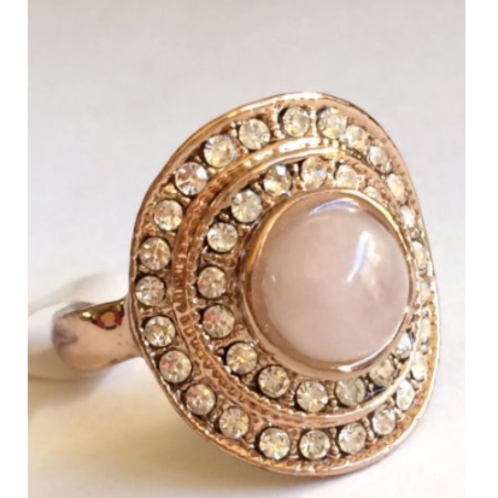 SOLD! Rose Gold Art Deco Cocktail Ring Pink Size 9 - Picture 2 of 8